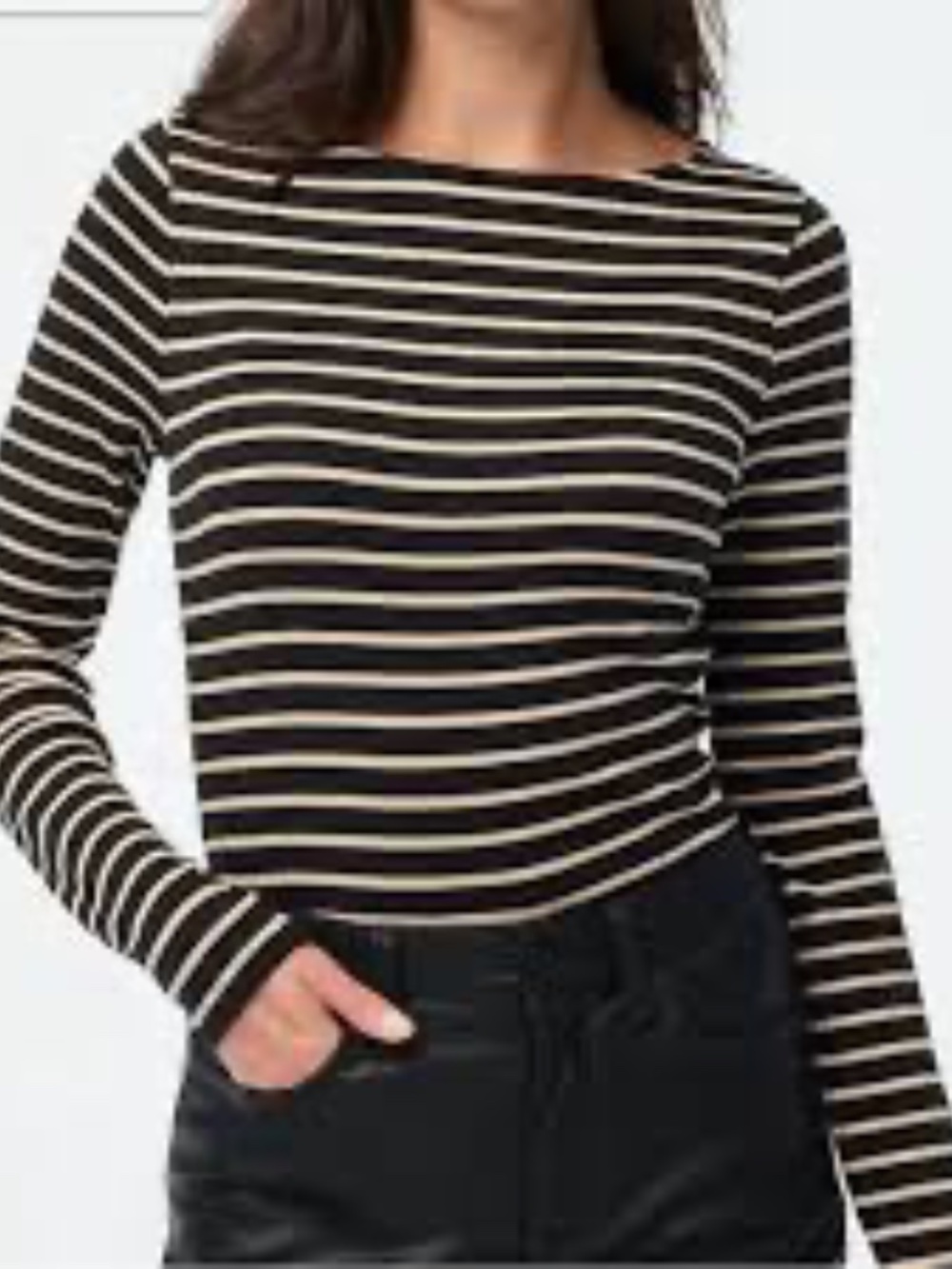 J. Crew striped long sleeve top size M medium black gold metallic boat neck HO24